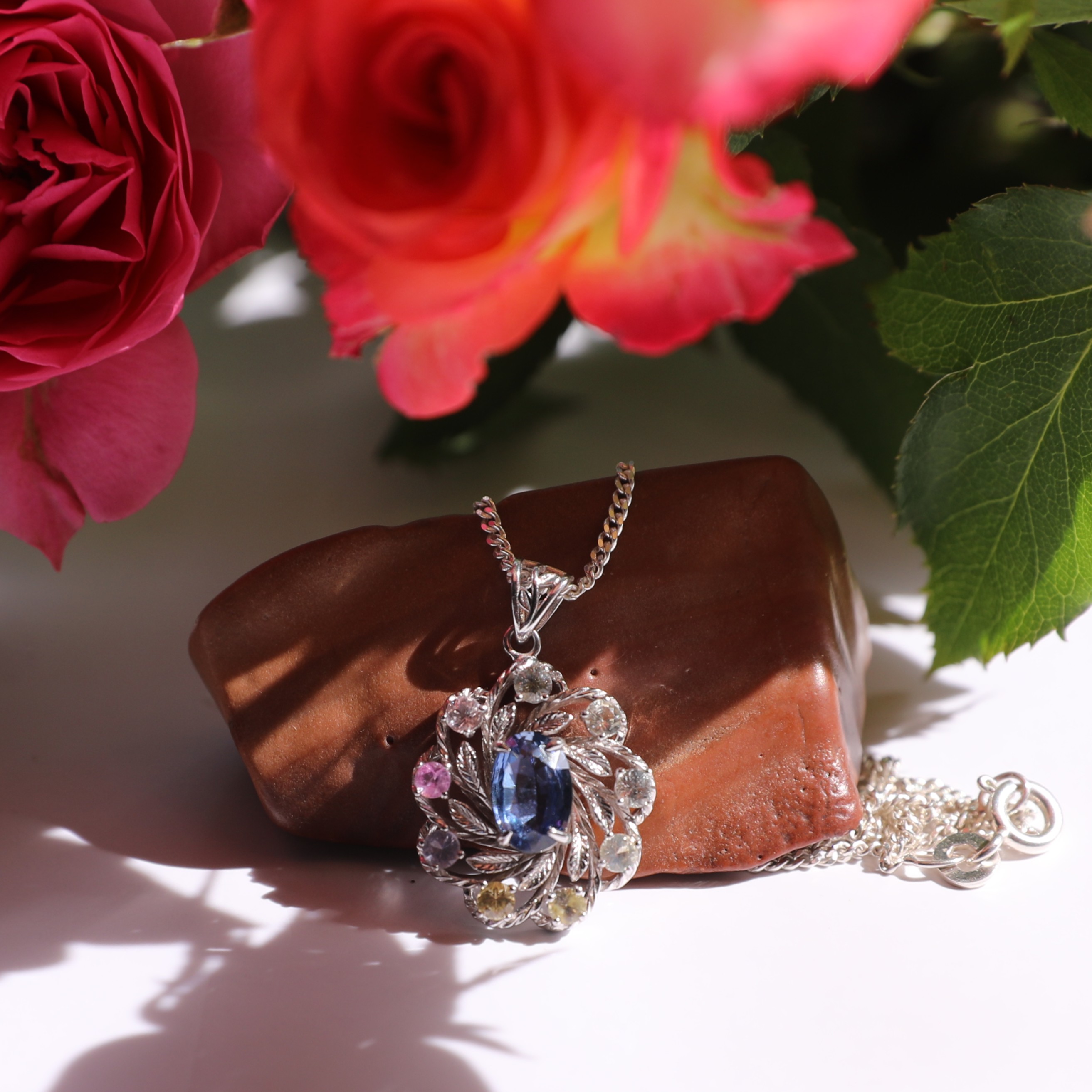 Elegant Halo Natural Sapphire Pendant in 925 Silver