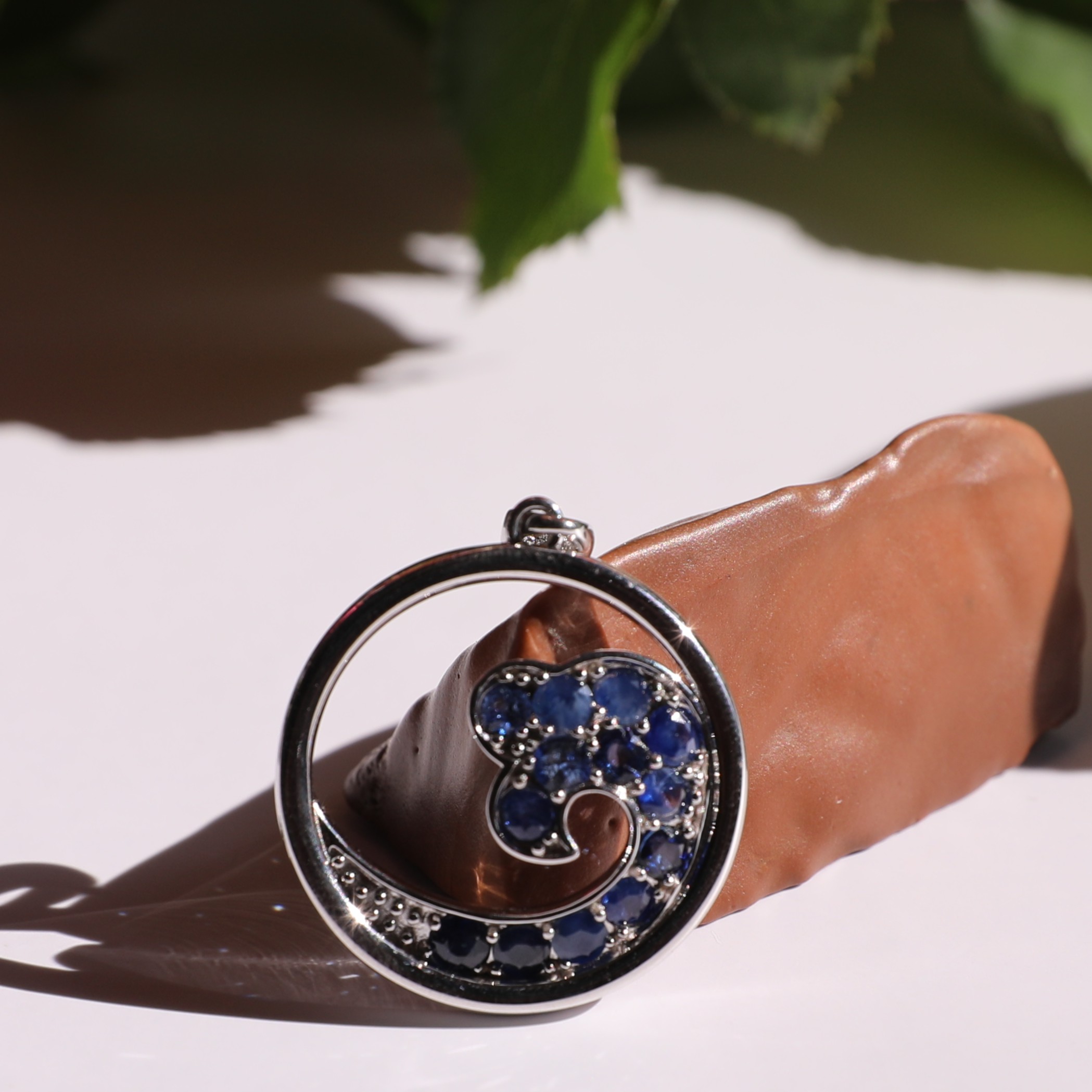 Sterling Silver Sapphire "Ocean Wave" Pendant