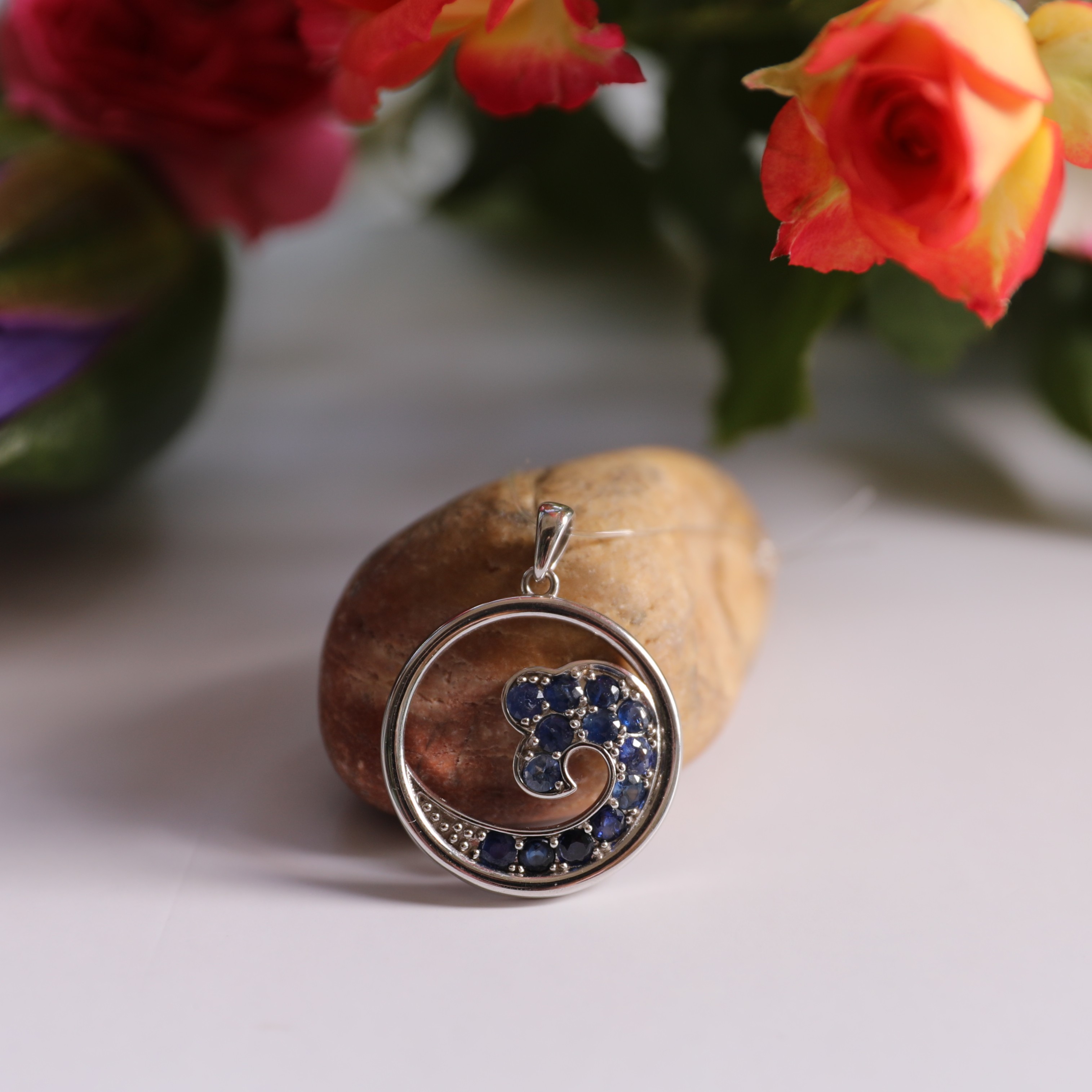 Sterling Silver Sapphire "Ocean Wave" Pendant