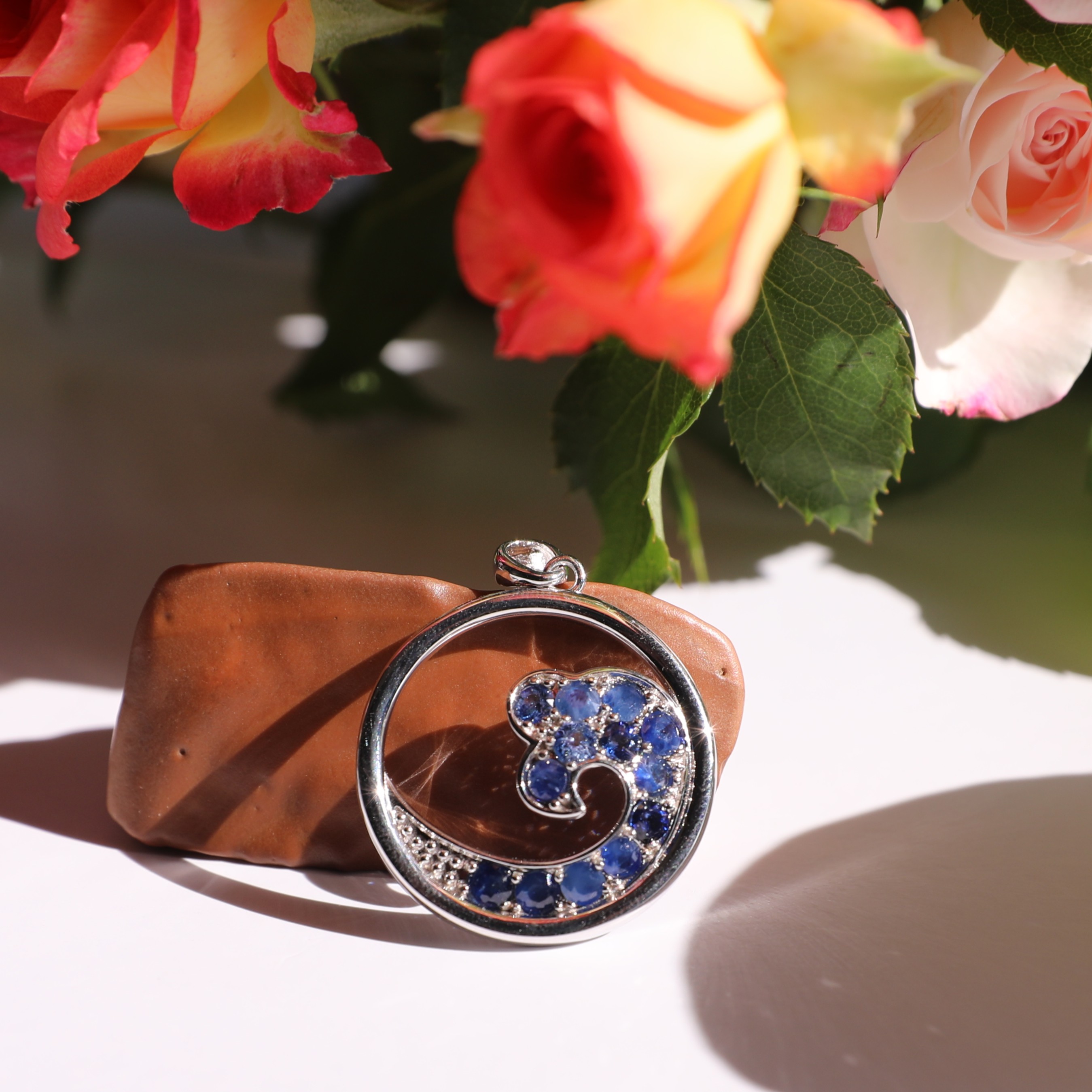 Sterling Silver Sapphire "Ocean Wave" Pendant