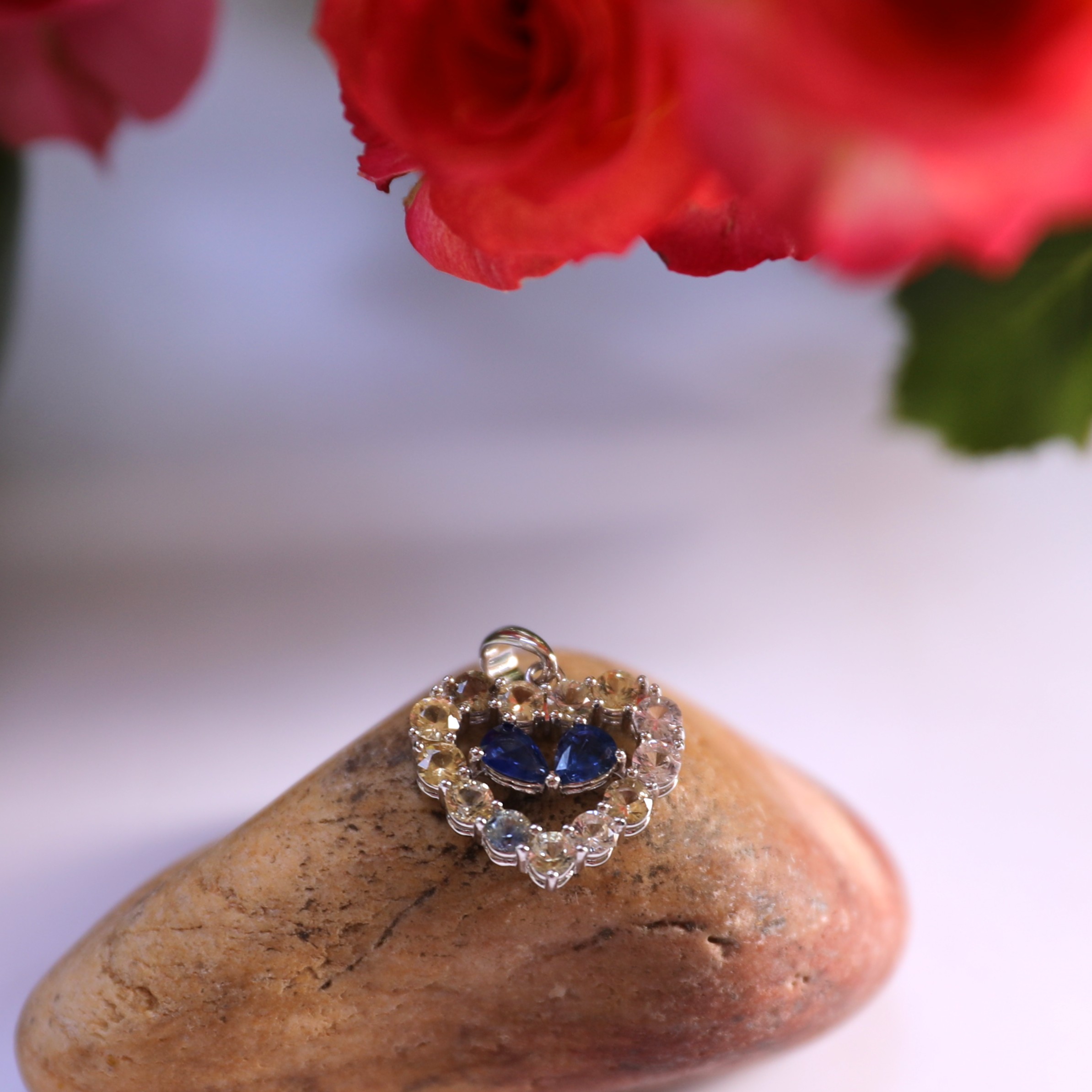 Sapphire Heart Shape Artisan Silver Pendant