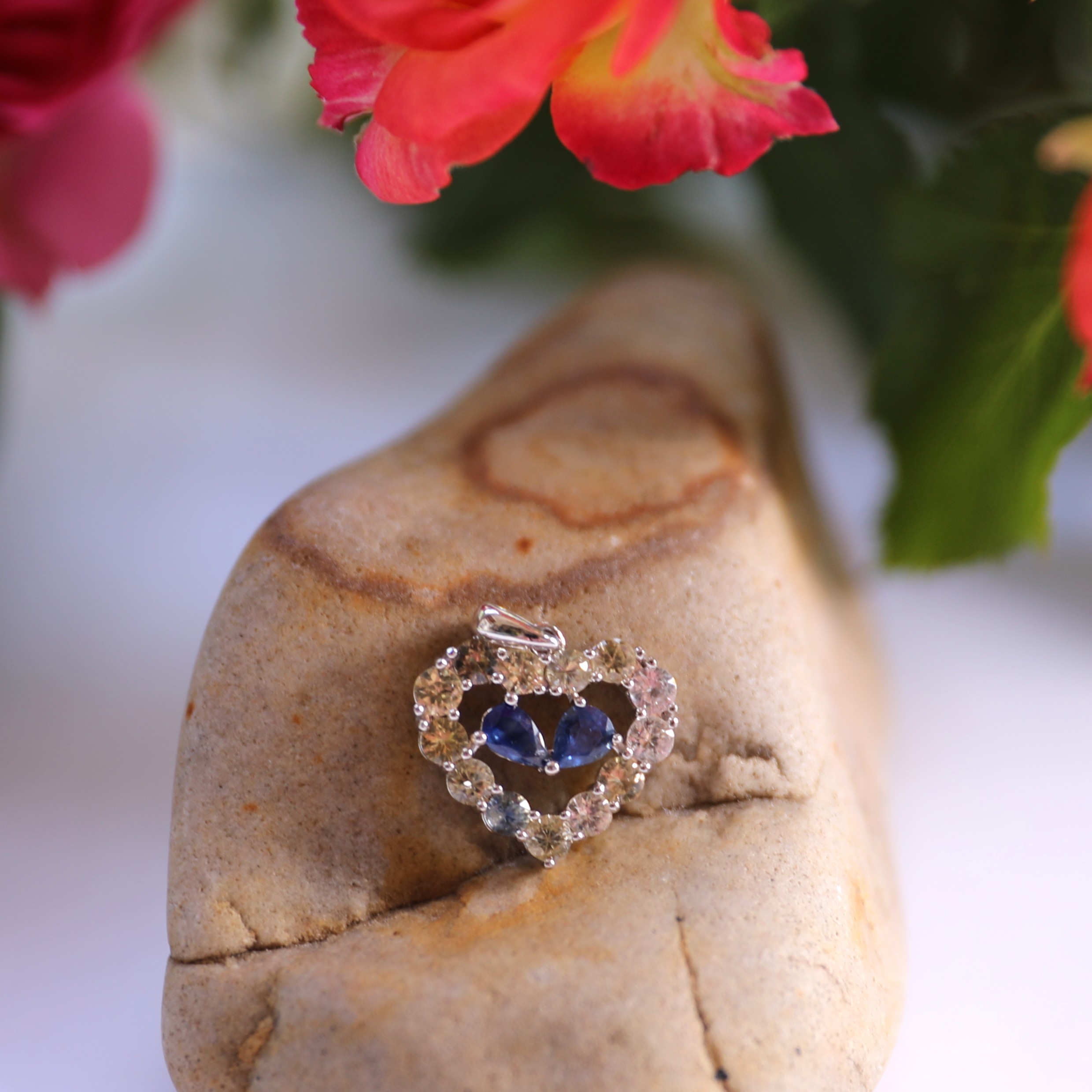 Sapphire Heart Shape Artisan Silver Pendant