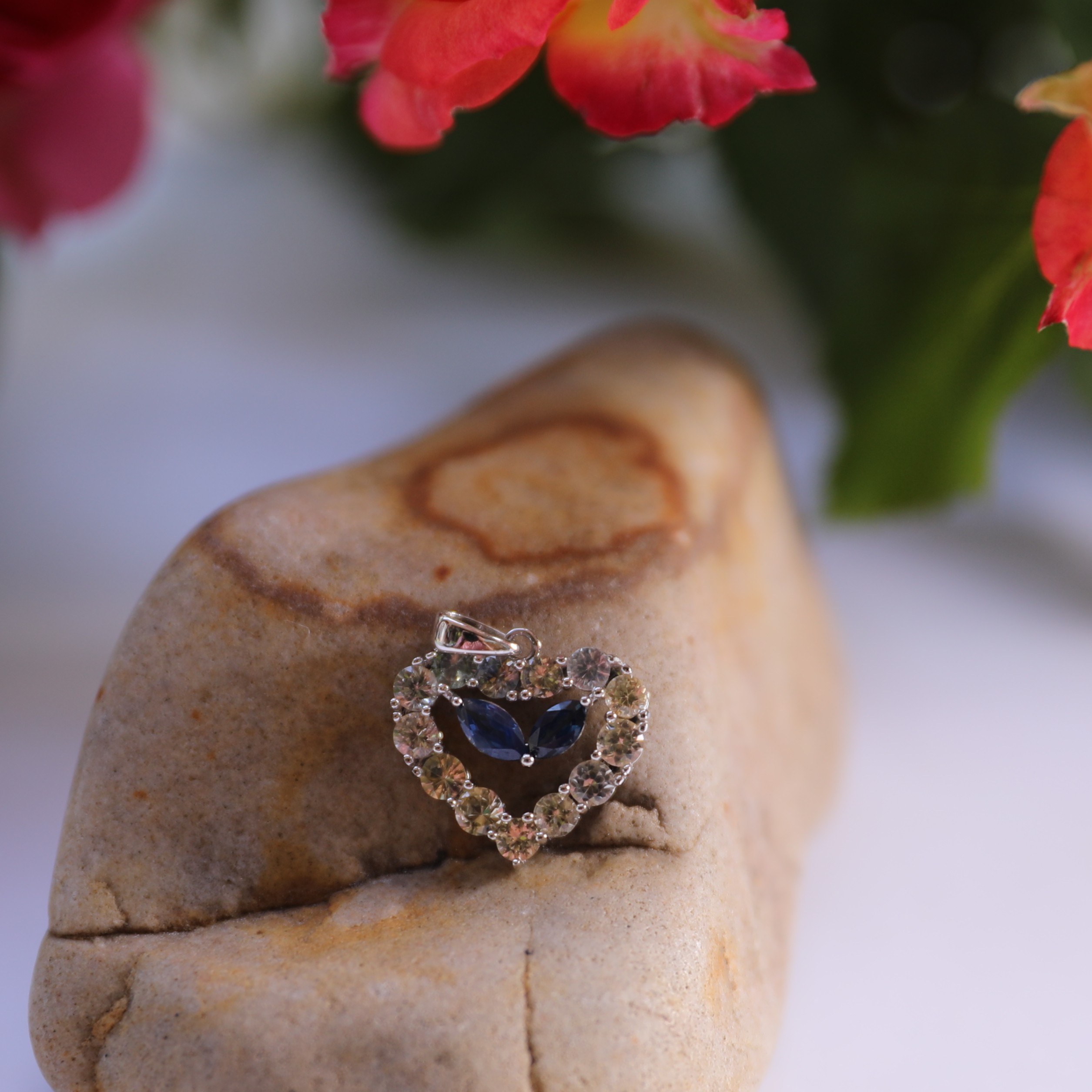 Sapphire Heart Shape Artisan Silver Pendant