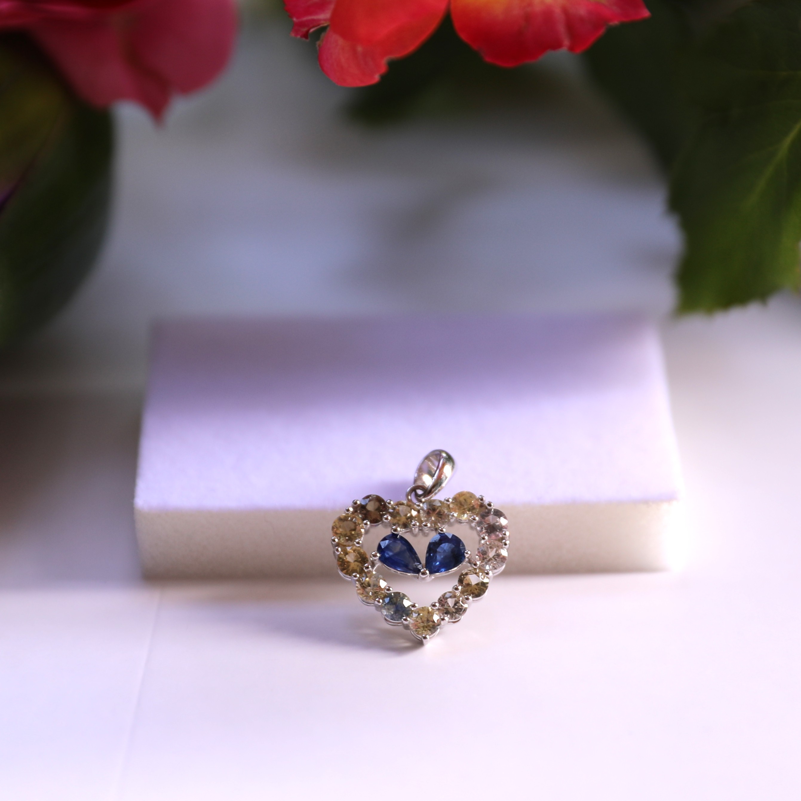 Sapphire Heart Shape Artisan Silver Pendant