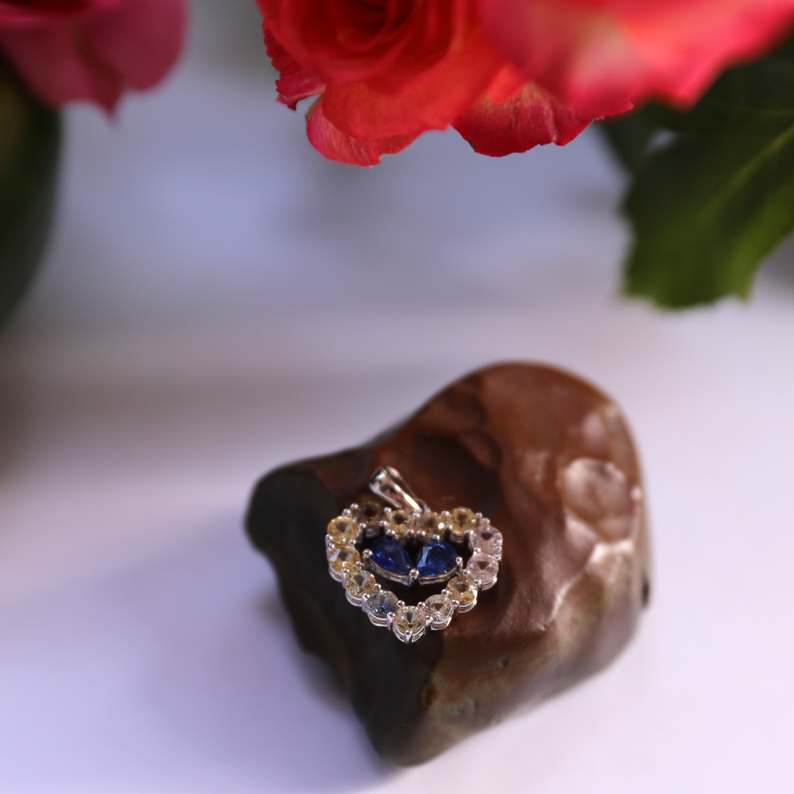 Sapphire Heart Shape Artisan Silver Pendant