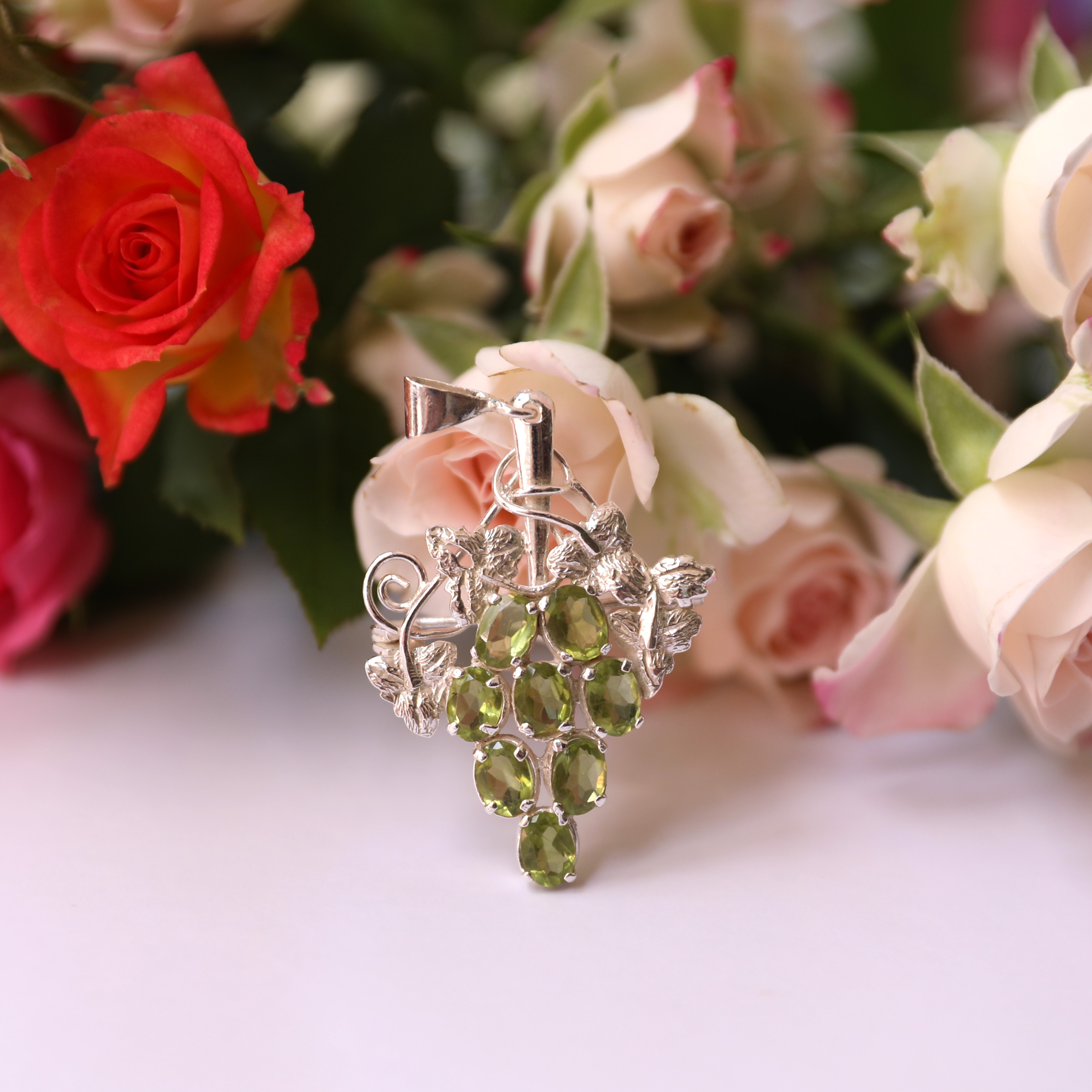 Grape Green Peridot Cluster Silver Handcrafted Pendant