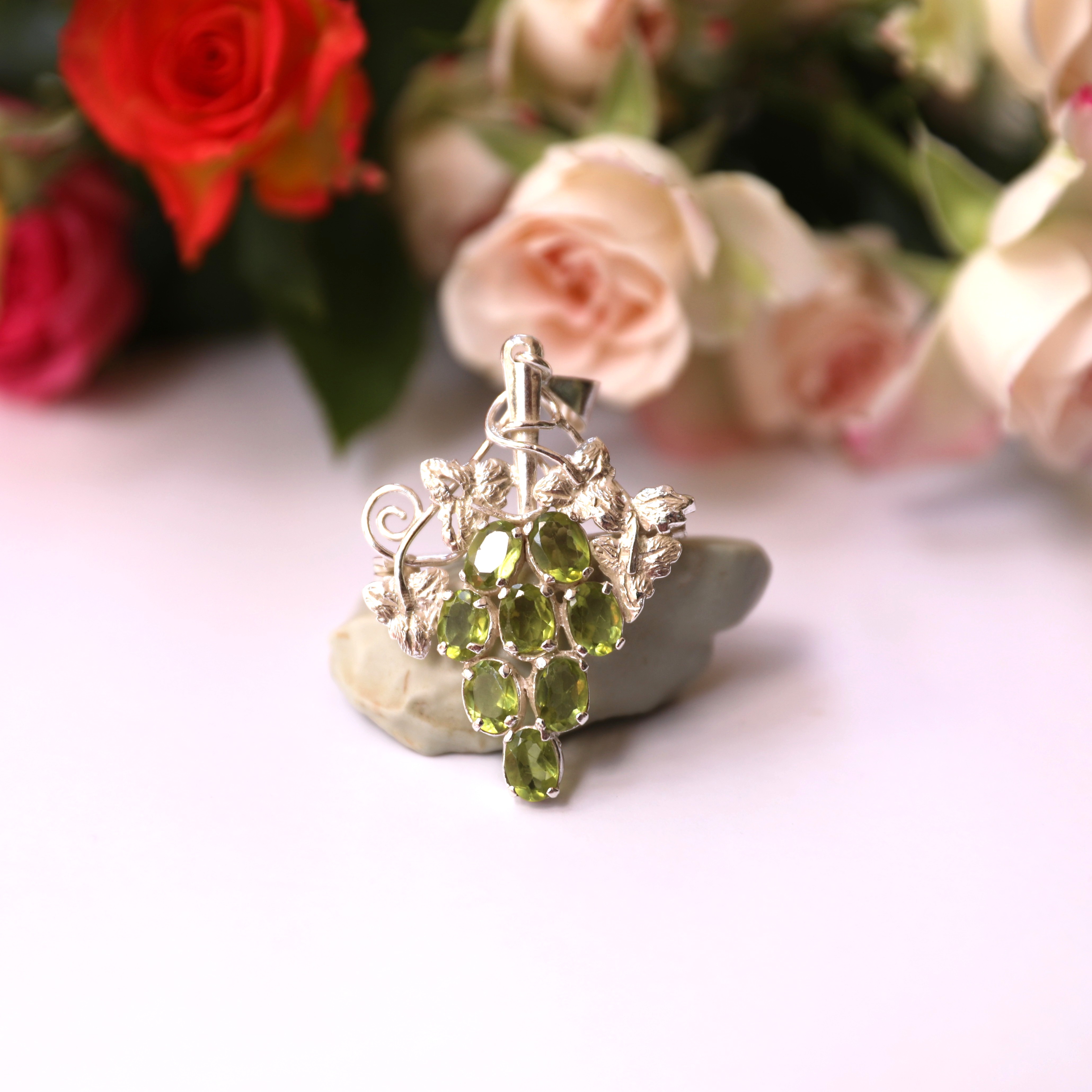 Grape Green Peridot Cluster Silver Handcrafted Pendant