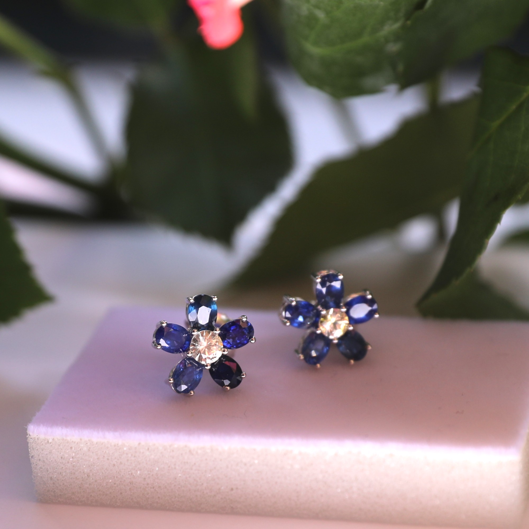 6-Piece Sapphire Flower Handcrafted Silver Earrings