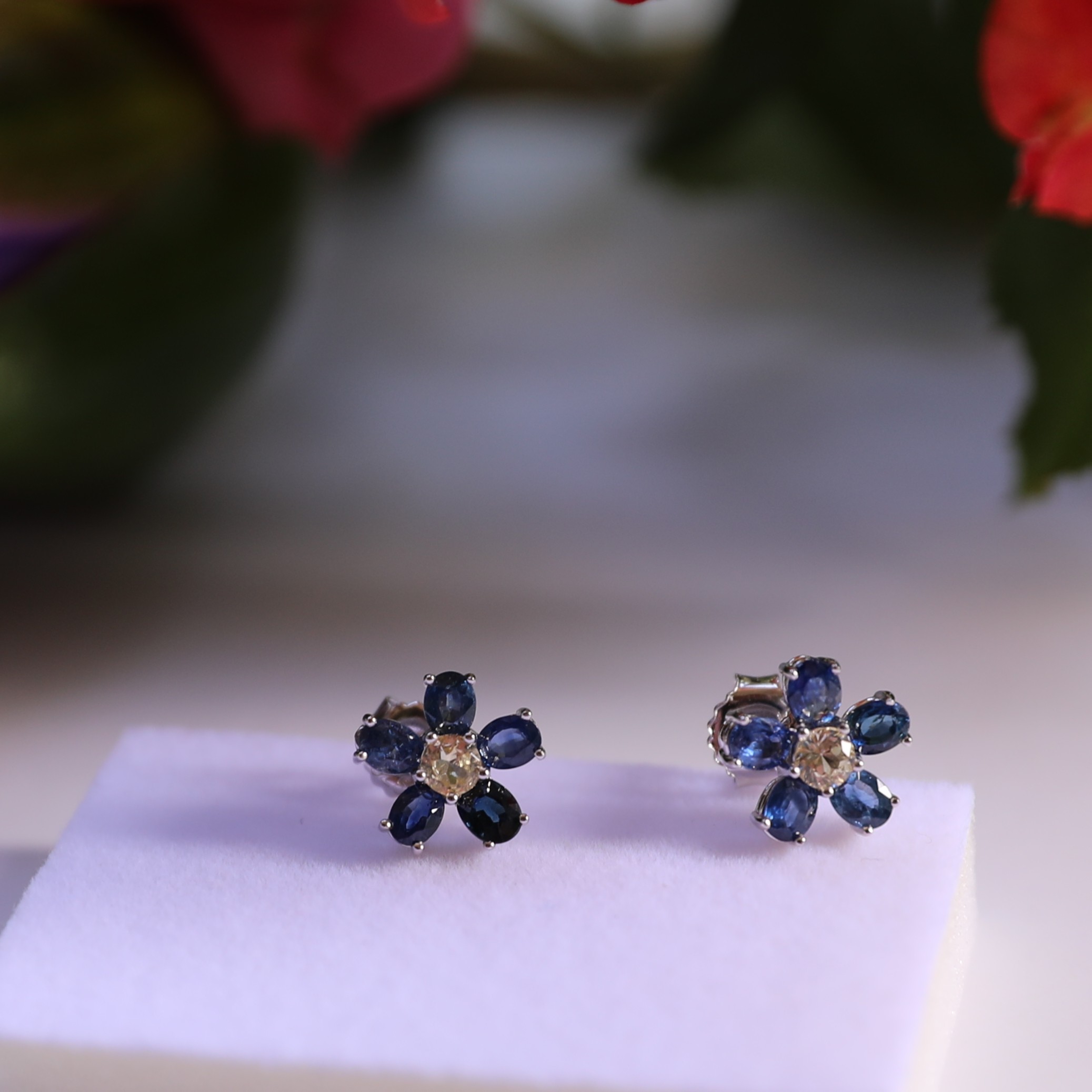 6-Piece Sapphire Flower Handcrafted Silver Earrings