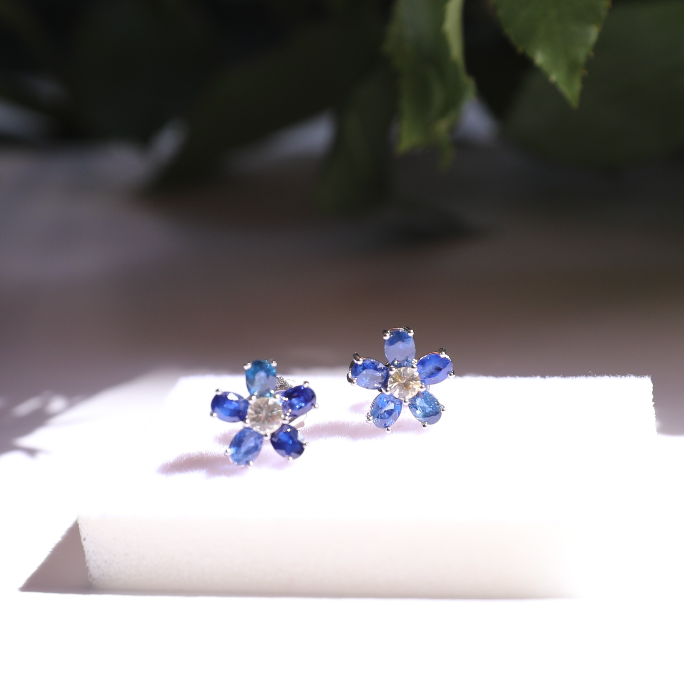 6-Piece Sapphire Flower Handcrafted Silver Earrings