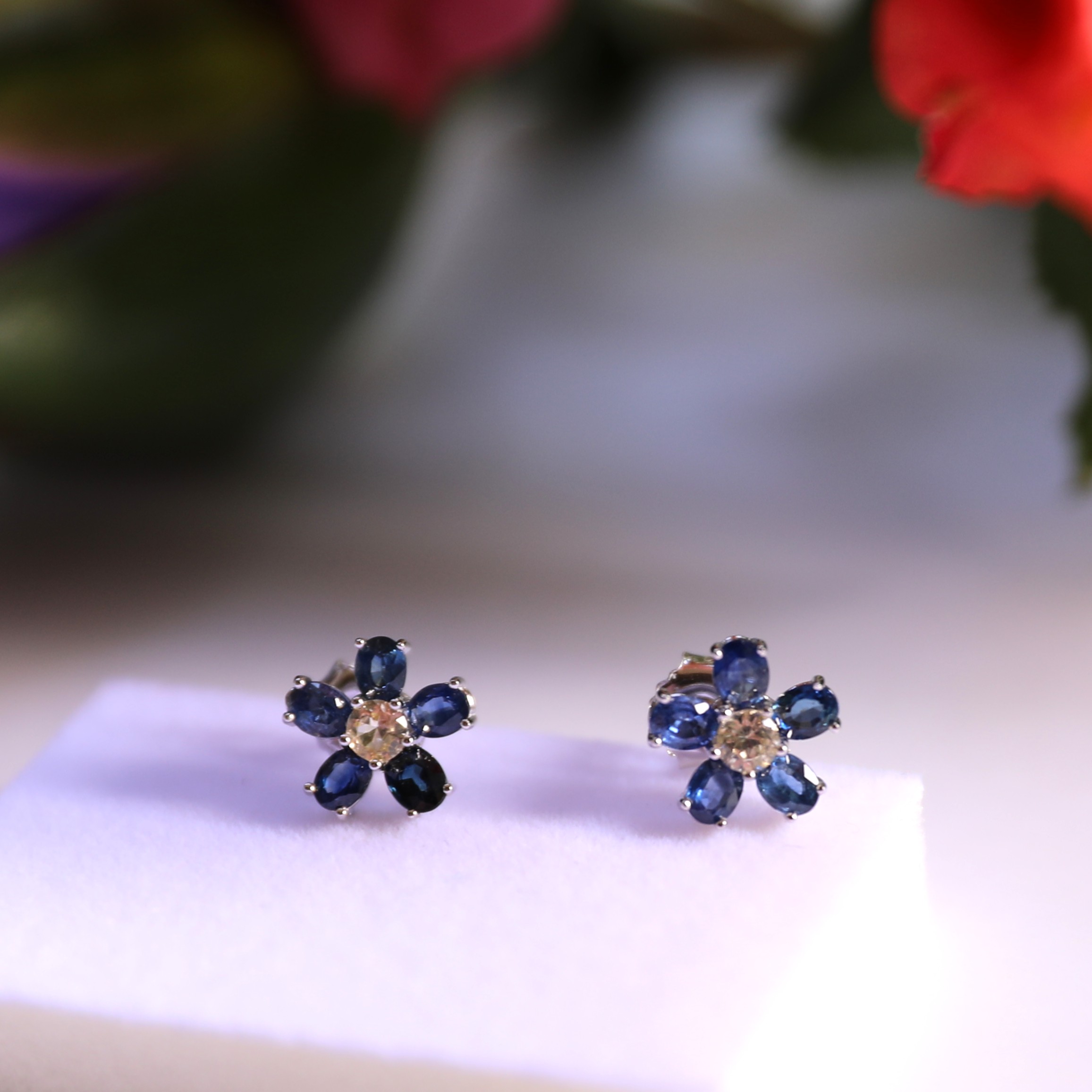 6-Piece Sapphire Flower Handcrafted Silver Earrings