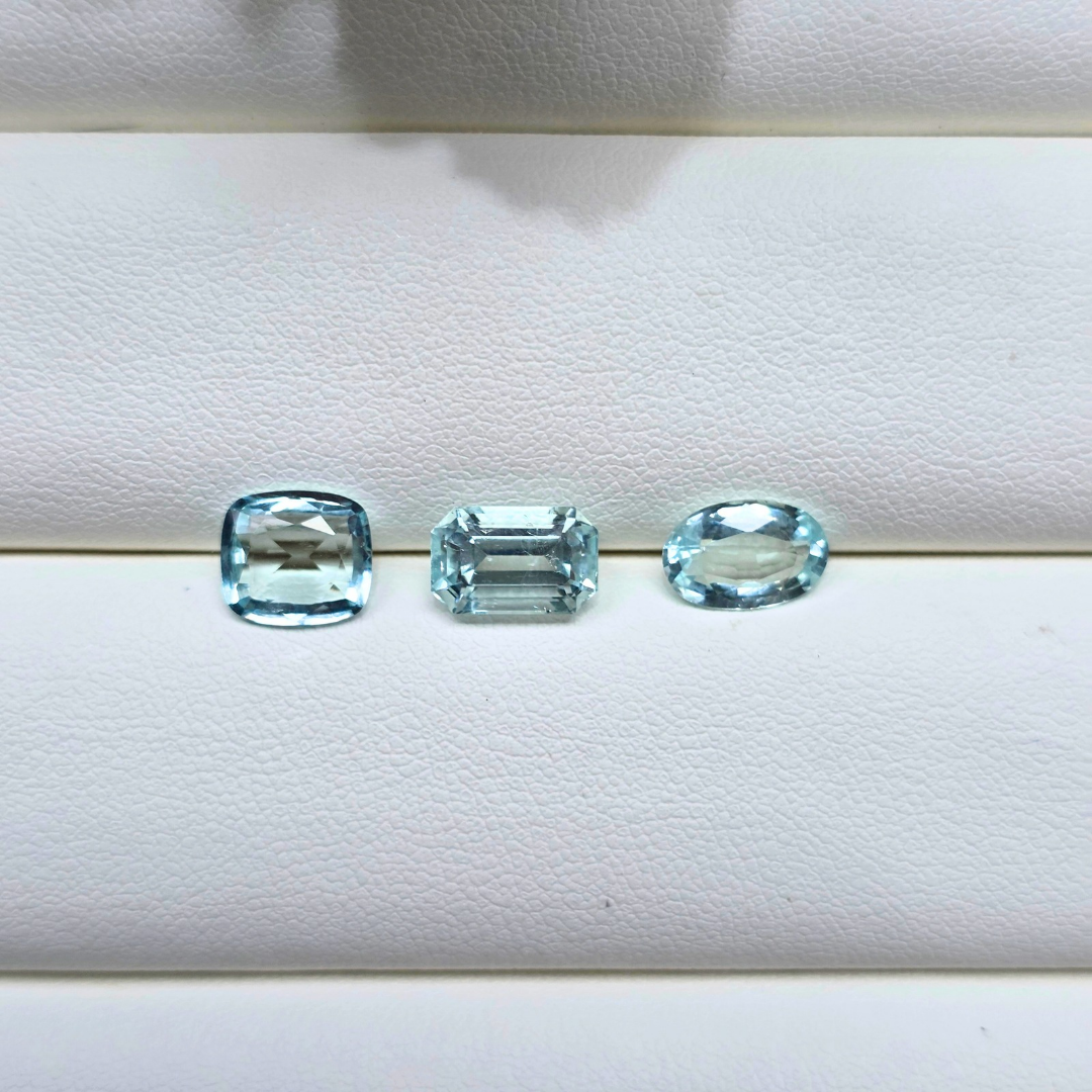 6.3 Ct Natural Aquamarine Parcel, 3 Pieces, Mixed cuts, Sri Lanka