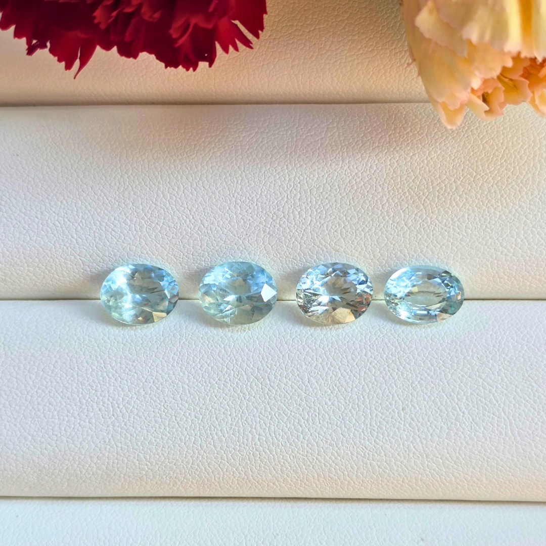 9.6 Ct Natural Aquamarine Parcel, 4 Pieces, Oval, Sri Lanka