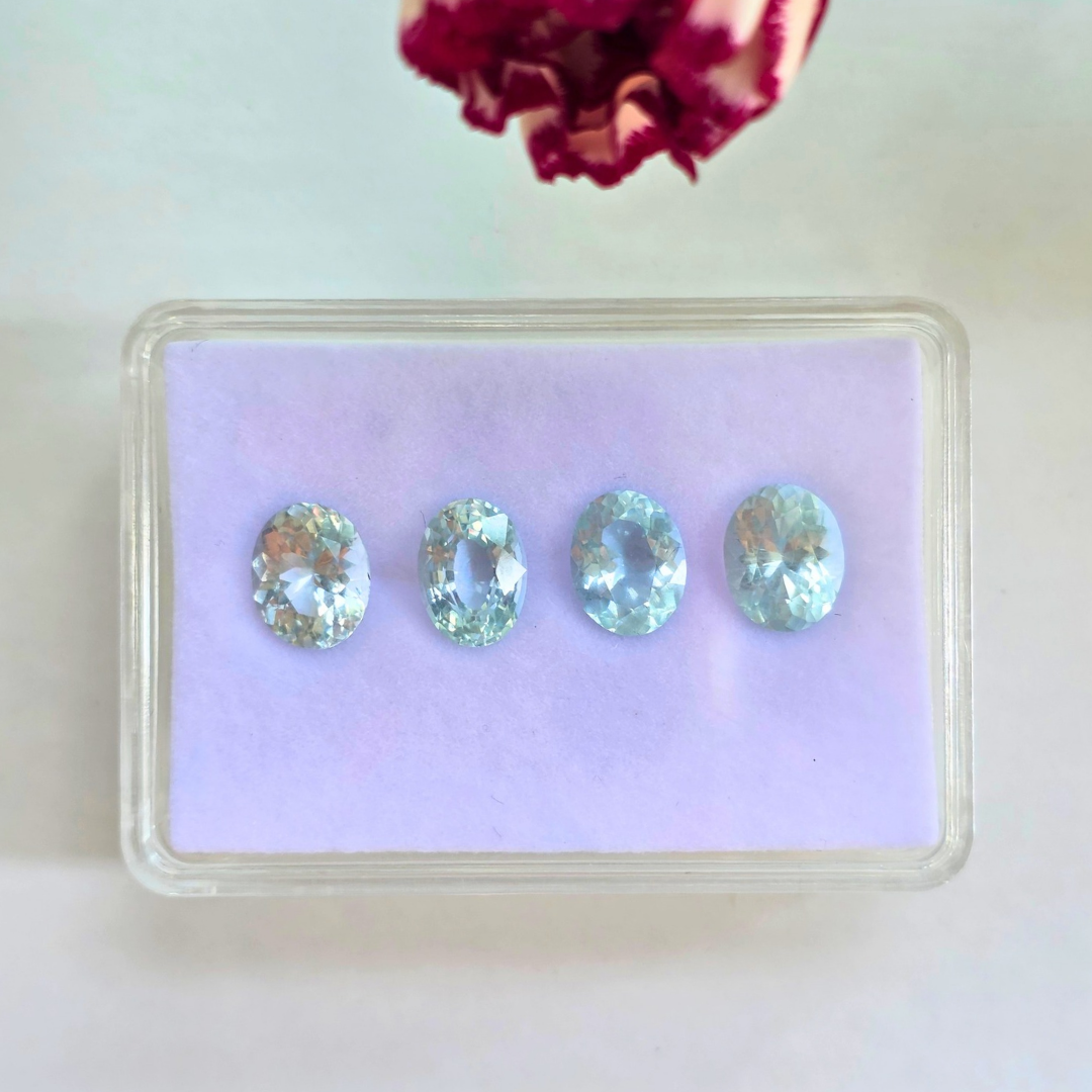 9.6 Ct Natural Aquamarine Parcel, 4 Pieces, Oval, Sri Lanka