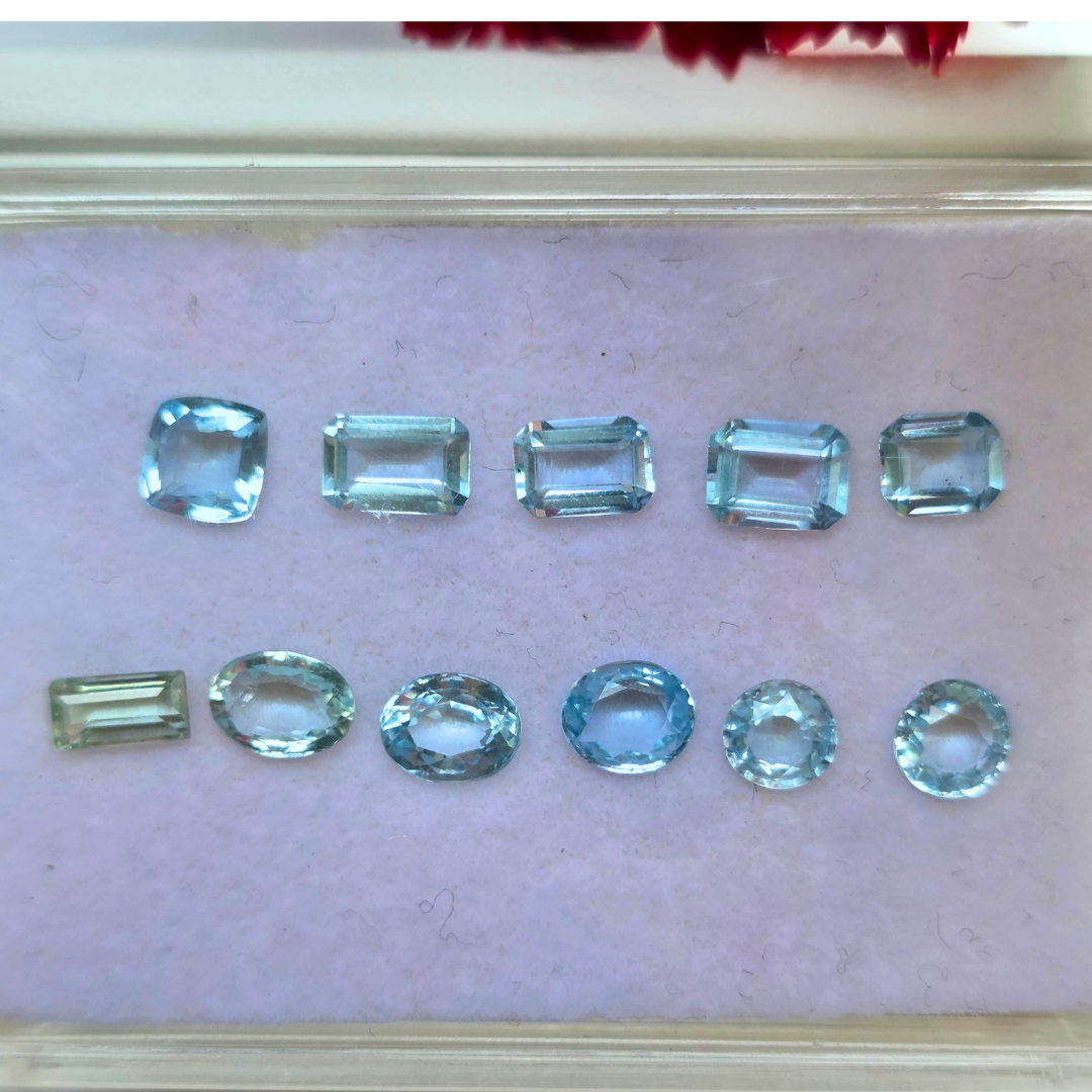 5.46 Ct Natural Aquamarine Parcel, 11 Pieces, Mixed cuts, Sri Lanka