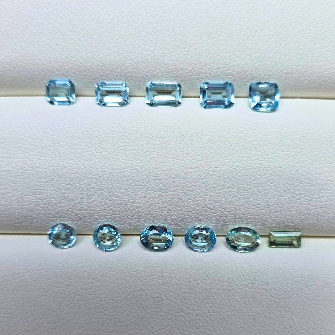 5.46 Ct Natural Aquamarine Parcel, 11 Pieces, Mixed cuts, Sri Lanka