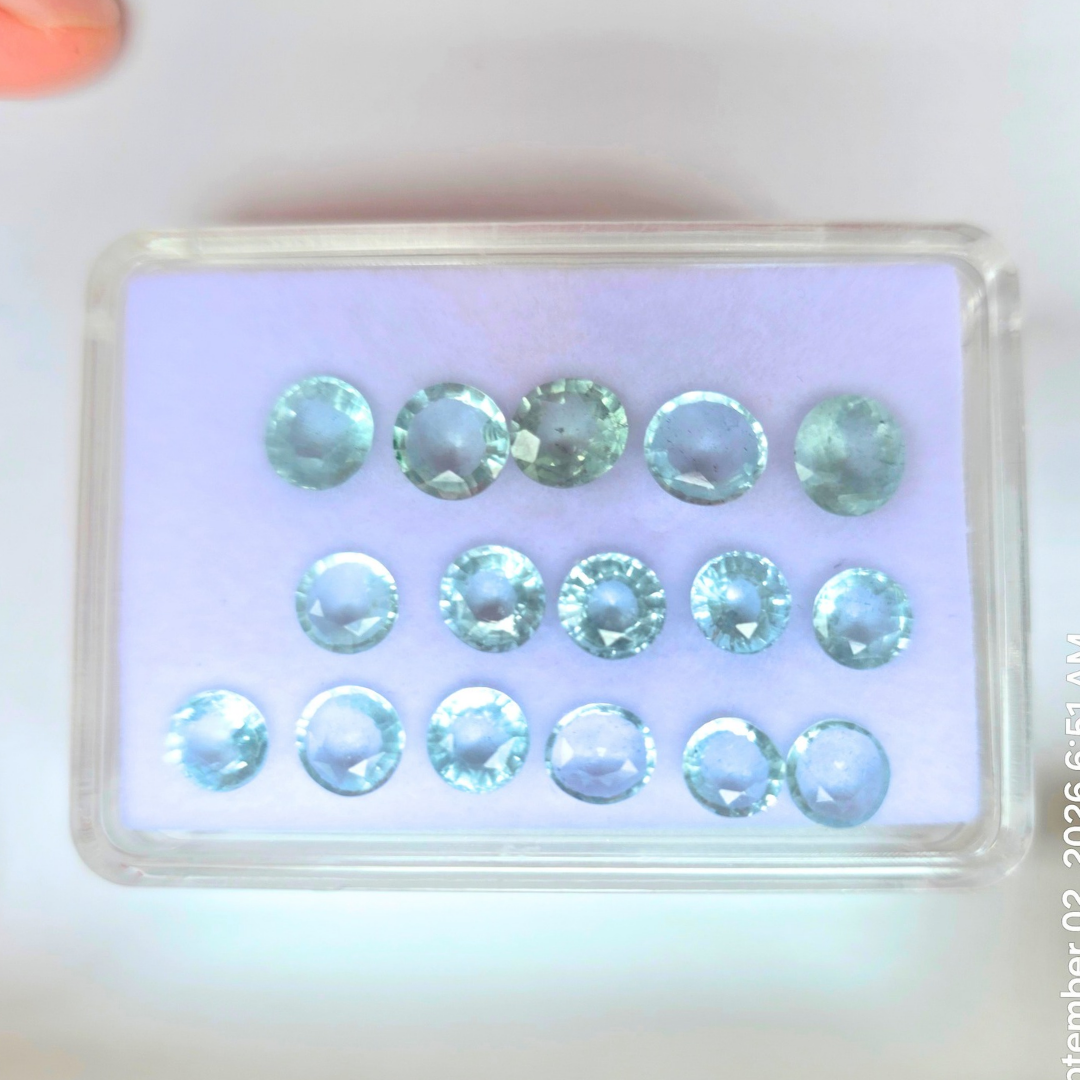 13.5 Ct Natural Aquamarine Parcel, 16 Pieces, Round, Sri Lanka
