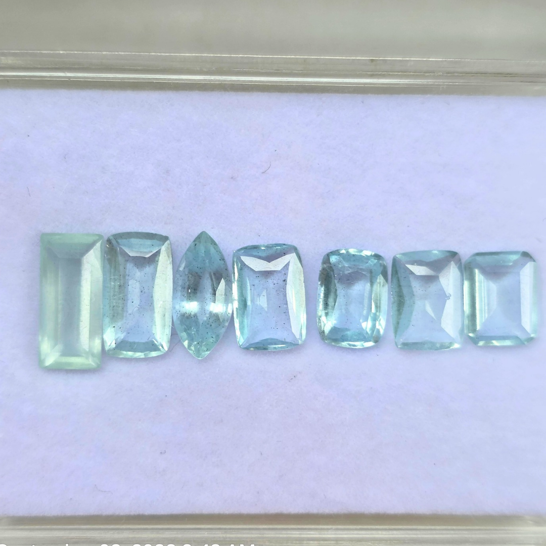 8.3 Ct Natural Aquamarine Parcel, 7 Pieces, Rectangular step cut, Sri Lanka