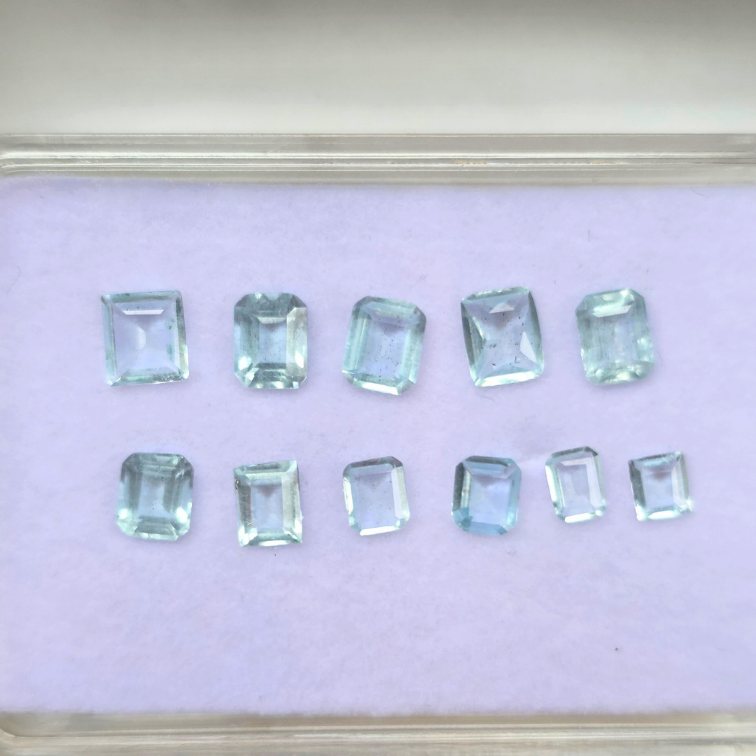4.54 Ct Natural Aquamarine Parcel, 12 Pieces, Square/rectangular step cut, Sri Lanka